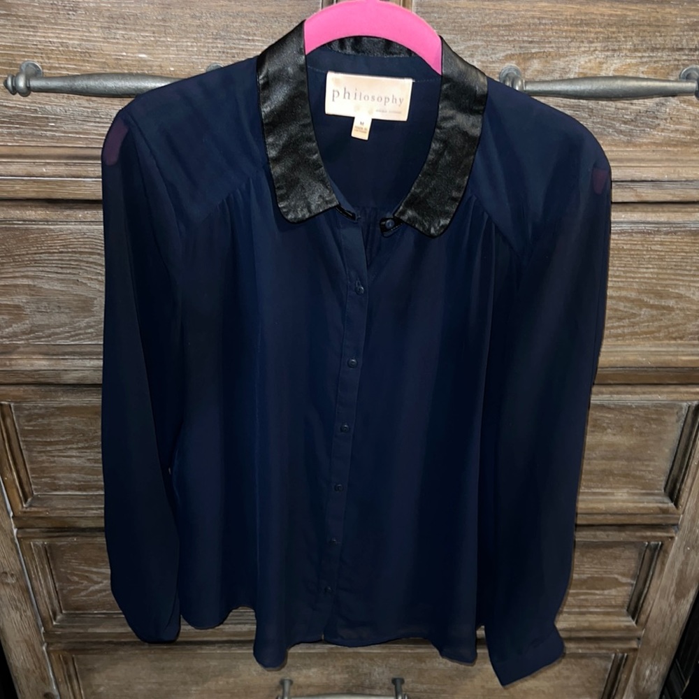 Philosophy Sheer Top with Leather Collar